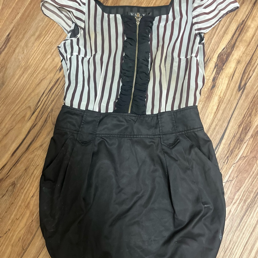 Striped Black and White Dress with Zipper Detail